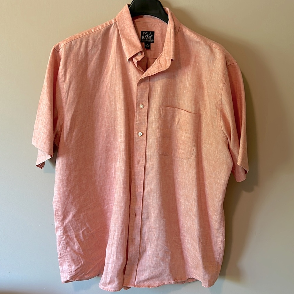 Jos A. Bank Men's linen Button Down Short Sleeve Shirt XL